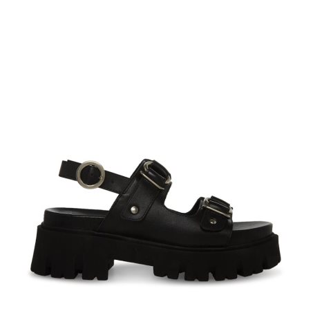 Black Steve Madden Garrick Leather Women's Platform Sandals | PH 6948VAQ